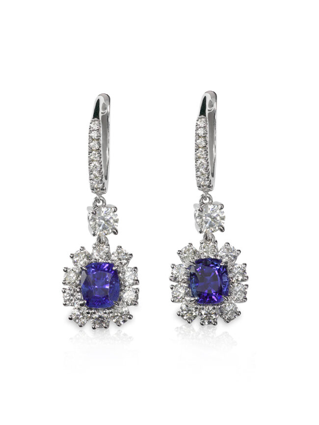 Regal Twilight Sapphire Halo Earrings